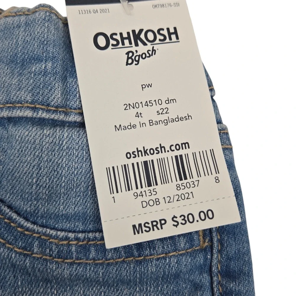 OshKosh Bgosh Toddler Girls 4T Blue Denim Shorts w Lace Eyelet Trim 2N014510 NWT